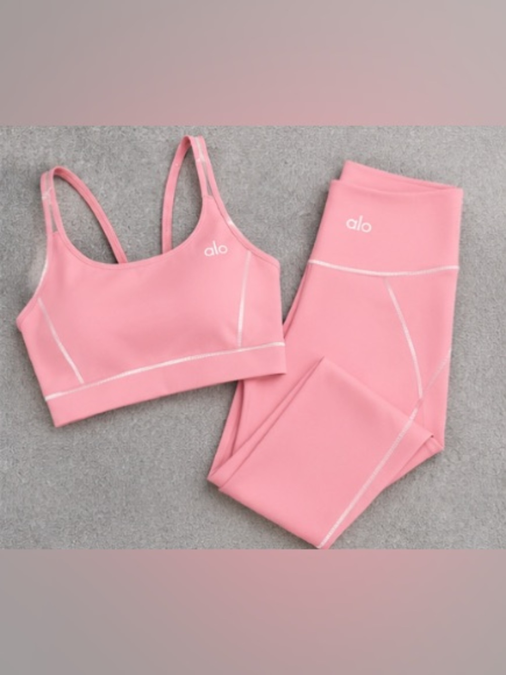 Alo Pink Seam-Trim Sports Bra & High-Rise Leggings Set